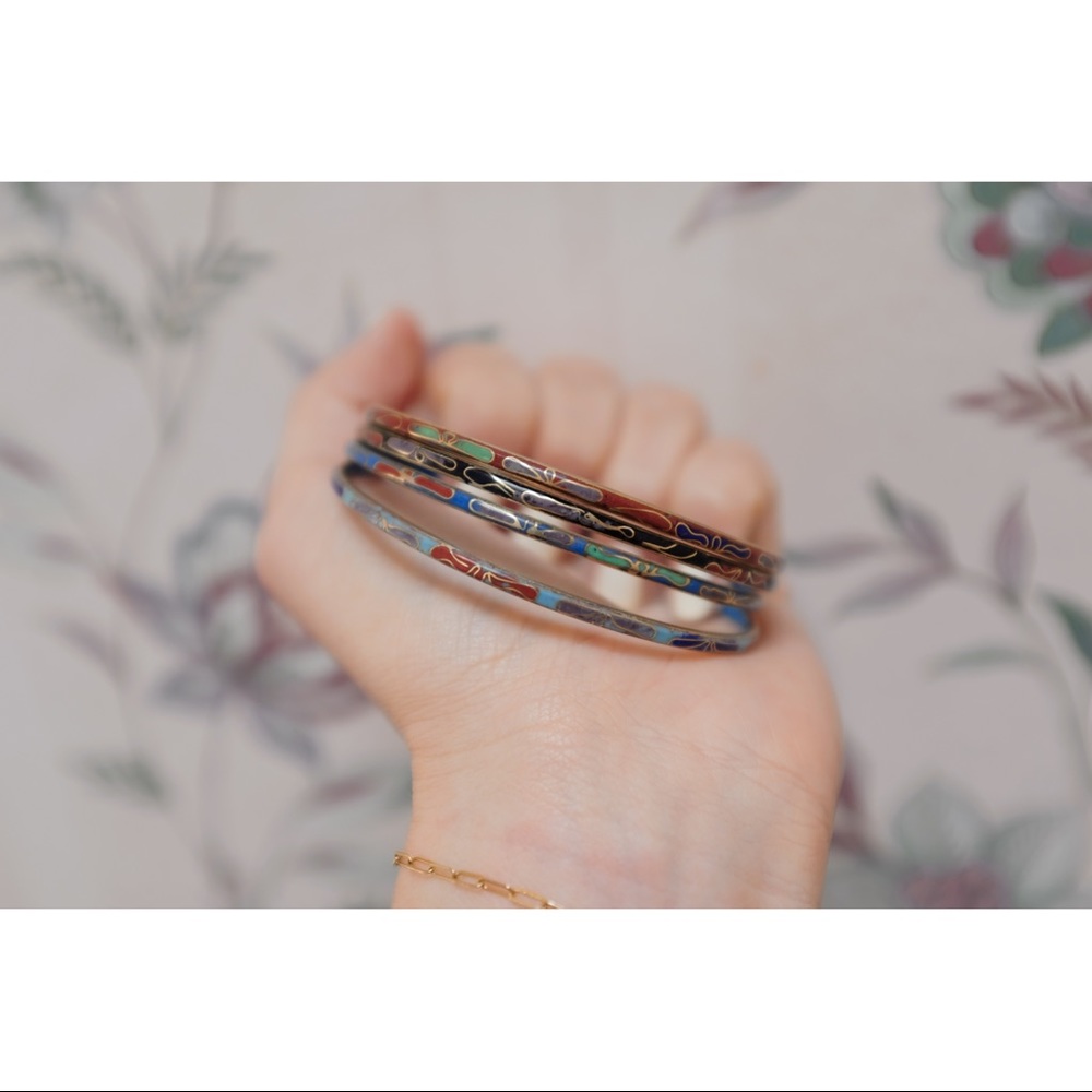 4 Silver Enamel Bangles - Never Worn